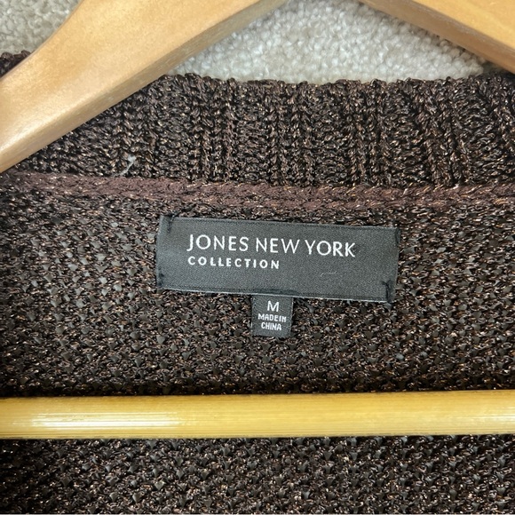Jones New York Cardigan Womens Medium Brown Metallic Button Front Pockets- 9763* - Picture 8 of 11